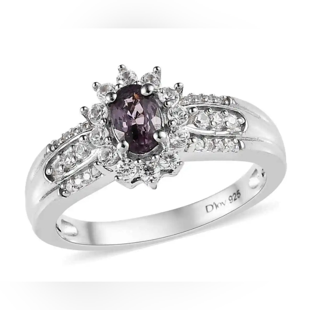 Tanzanian Spinel & White Zircon Ring Platinum/925 Sz 7 NEW! - Picture 3 of 8